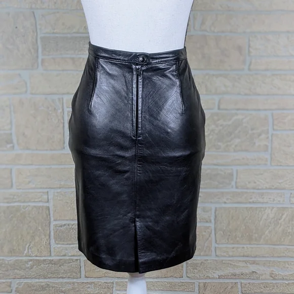 MICHAEL HOBAN Lambskin Leather Knee Length Skirt - Picture 3 of 9